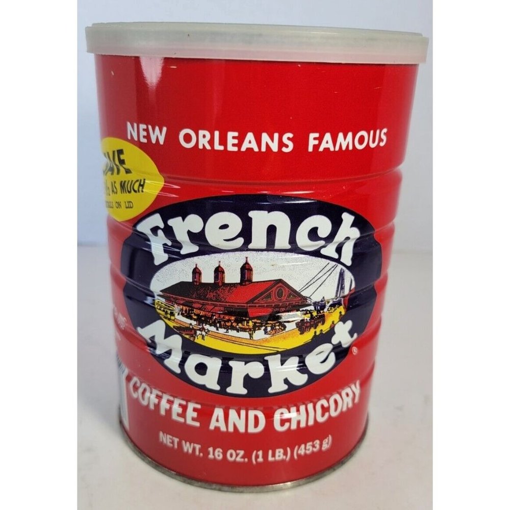 Vintage French Market Coffee and Chicory Graphic 1 lb New  Orleans Empty Tin